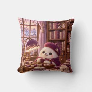 Cozy Seal Plum Library Reading Nook Throw Pillow