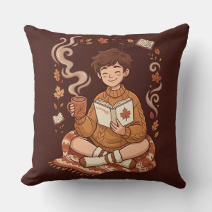 Cozy Season Autumn Reader Book Lover Cute Fall Throw Pillow