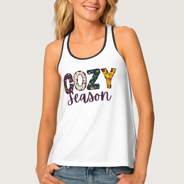 Cozy season doodle letters autumn design tank top (Front)