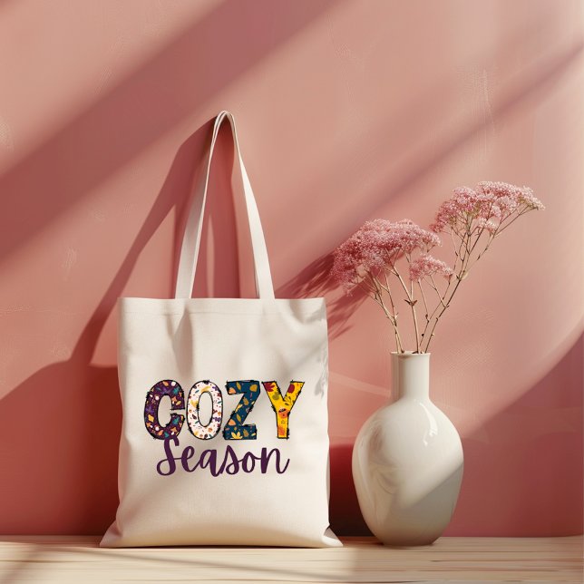 Cozy season doodle letters tote bag (Cozy season doodle letters autumn inspired design tote bag)