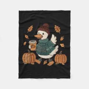 Cozy Season Duck Cute Fall Duck Pumpkin Sce Autumn Fleece Blanket