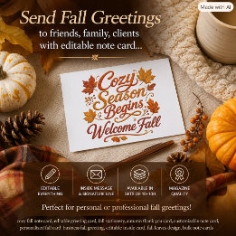 Cozy Season Editable Welcome Fall Note Card