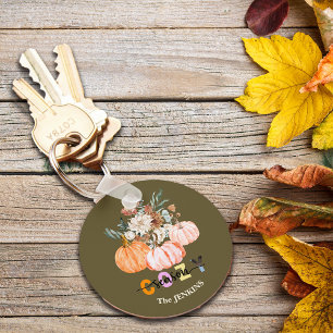 Cozy Season Harvest Blooms Personalize Name Keychain