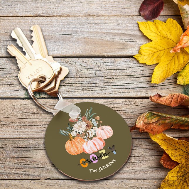 Cozy Season Harvest Blooms Personalize Name Keychain (Creator Uploaded)