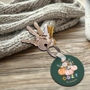 Cozy Season Harvest Blooms Personalize Name Keychain