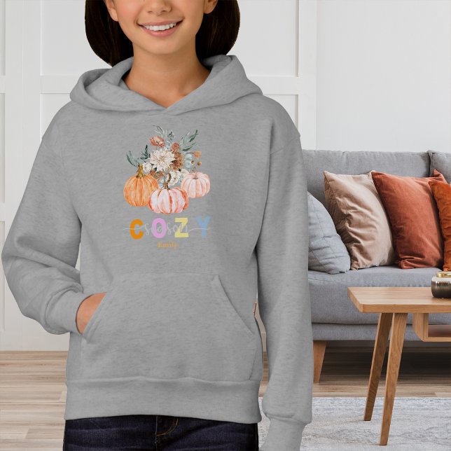 Cozy Season Harvest Blooms Personalize Name Kids' Hoodie (Creator Uploaded)