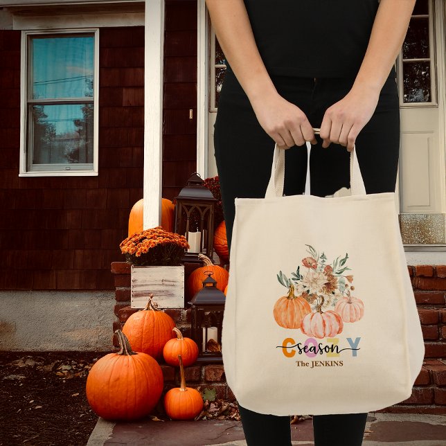 Cozy Season Harvest Blooms Personalize Name Tote Bag (Creator Uploaded)