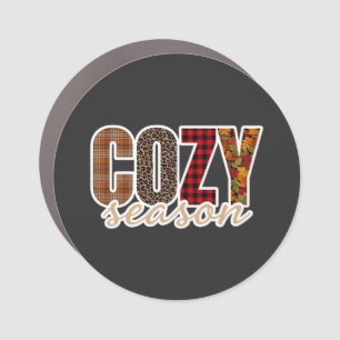 Cozy Season Plaid Leopard Fall Vibes Car Magnet