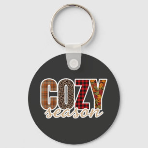Cozy Season Plaid Leopard Fall Vibes Keychain