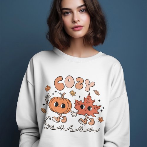 Cozy Season Pumpkin And Leaf Retro Fall Doodle Sweatshirt