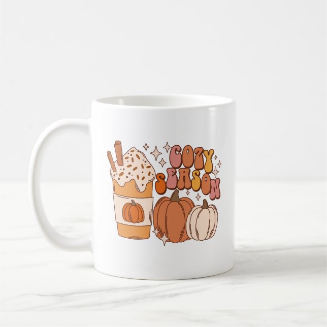 Cozy Season Pumpkin Spice Drink and Pumpkins Coffee Mug (Left)