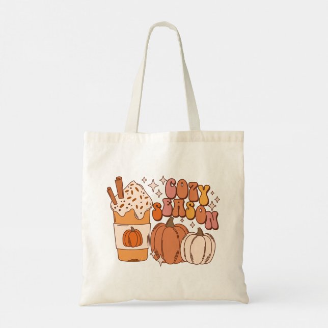 Cozy Season Pumpkin Spice Drink and Pumpkins Tote Bag (Back)