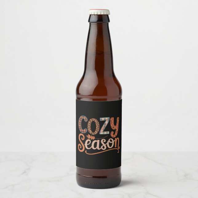 Cozy Season Retro Fall Get Cozy Thanksgiving Beer Bottle Label (Front)