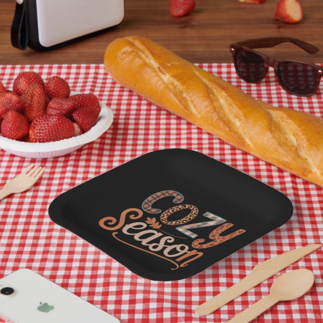 Cozy Season Retro Fall Get Cozy Thanksgiving Paper Plates (Picnic)