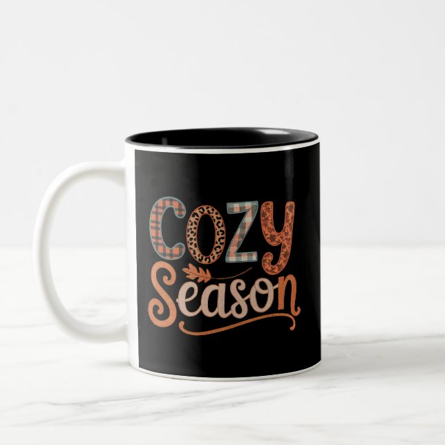 Cozy Season Retro Fall Get Cozy Thanksgiving Two-Tone Coffee Mug (Left)