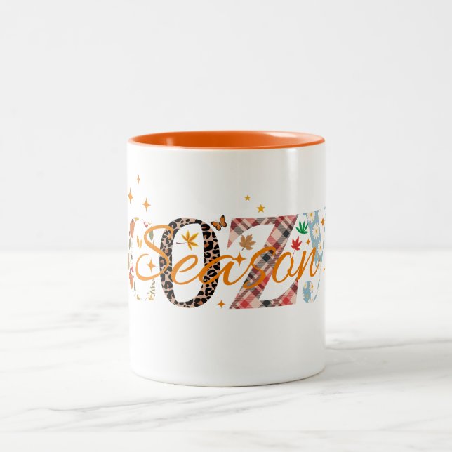Cozy Season Retro Fall season Thanksgiving Two-Tone Coffee Mug (Center)