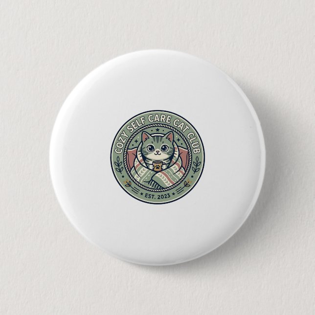 Cozy Self Care Cat Cat Graphic Tee Art - Cozy Self Button (Front)