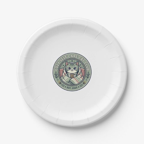 Cozy Self Care Cat Cat Graphic Tee Art - Cozy Self Paper Plates