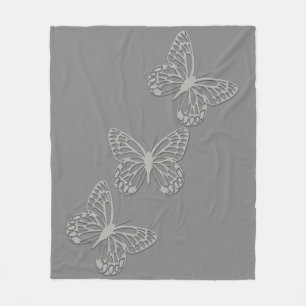 Cozy Silver Butterfly Gray Fleece Blanket