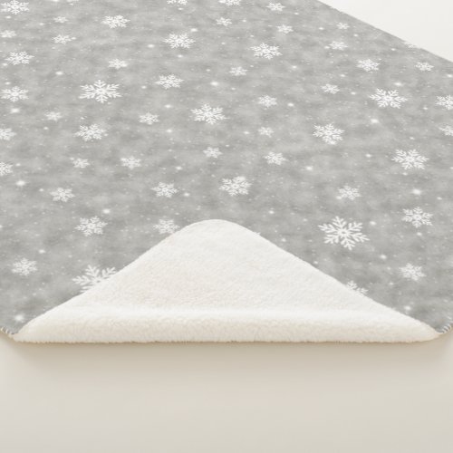 Cozy Silver Glitter Stars Snowflakes Sherpa Blanket