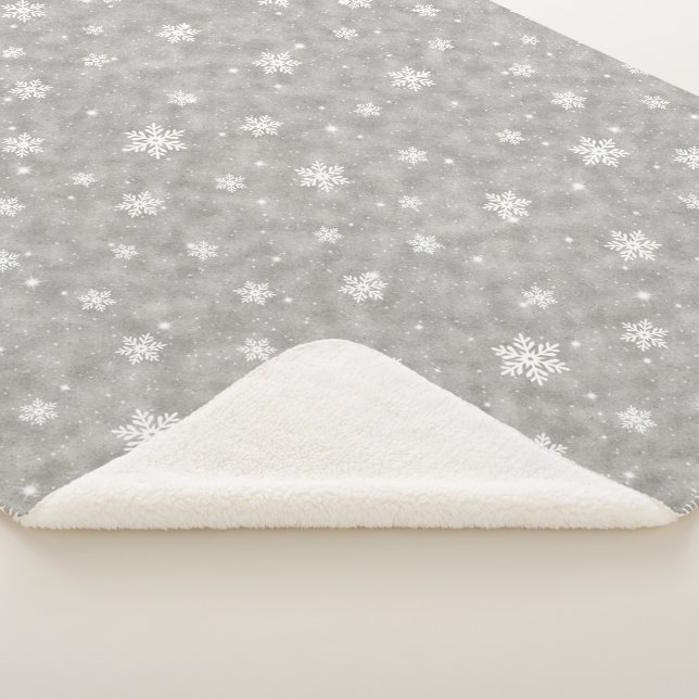 Cozy Silver Glitter Stars Snowflakes Sherpa Blanket (3/4)