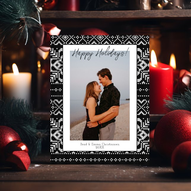 Cozy Simple Budget Black & White 1 Photo Christmas Postcard (Creator Uploaded)