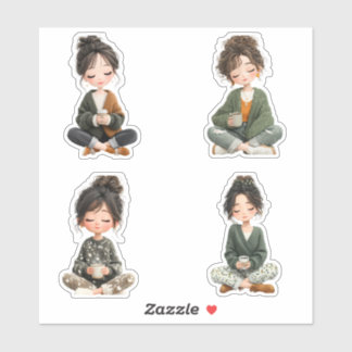 Cozy Sitting Chibi Girl Coffee Sticker Sheet