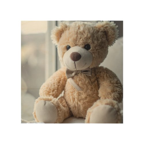 Cozy Sitting Teddy Bear Wood Wall Art