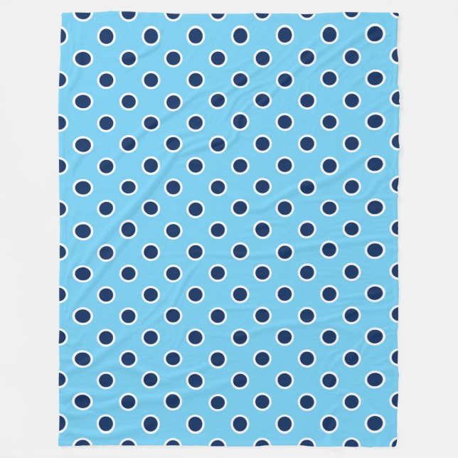 Cozy Sky Blue Fleece Blanket with Navy Polka Dots (Front)