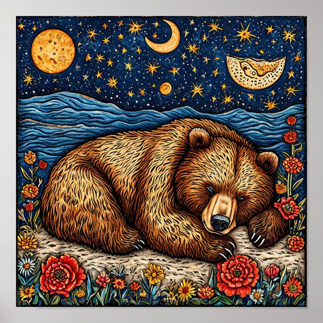 Cozy Sleeping Bear Woodland Nursery Decor (Front)