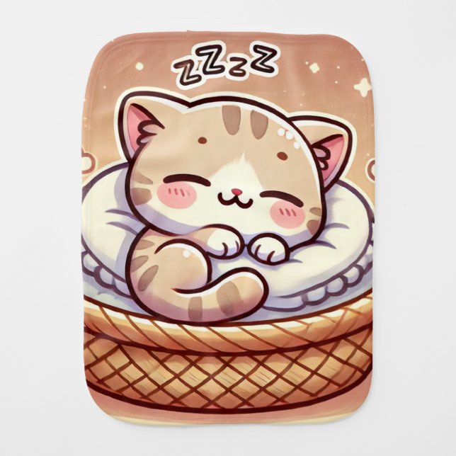 Cozy Sleeping Cat Burp Cloth – Soft & Cute Baby Es (Front)