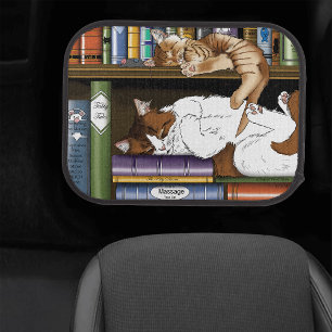 Cozy Sleeping Cats Bookshelf Illustration Cute Car Floor Mat