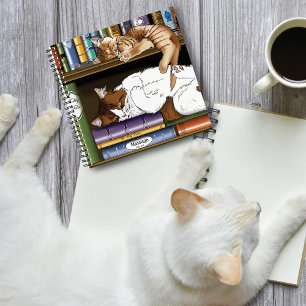 Cozy Sleeping Cats Bookshelf Illustration Cute Notebook