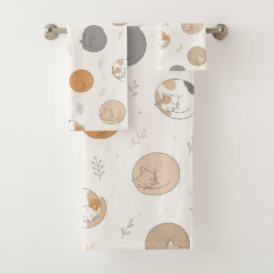 Cozy Sleeping Cats Curled Up Pattern Bath Towel Set