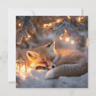 Cozy Sleeping Fox Under Snowy Branches Holiday Card