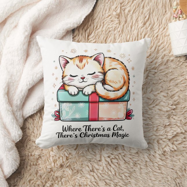Cozy Sleeping Kitten - Winter Home Decor Throw Pillow (Blanket)