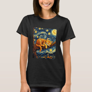 Cozy Sleeping Orange Cat Van Gogh Starry Night Ins T-Shirt