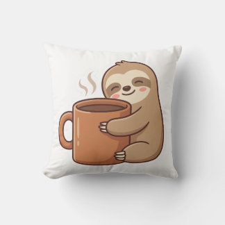 Cozy Sloth Coffee Throw Pillow