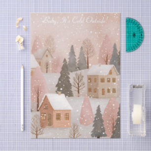 Cozy Snow Christmas Cottage Village Decoupage Gift Tissue Paper