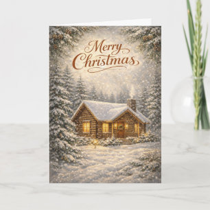 Cozy Snow Covered Cabin Merry Christmas  Holiday Card