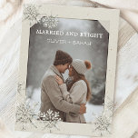 Cozy Snowflake married and bright couple photo Holiday Postcard<br><div class="desc">Celebrate the season in style with this customizable holiday postcard featuring a romantic and cozy snowy design decorated by delicate snowflakes and the sweet phrase “married and bright” Add your favorite photo and personalize it with names, dates, or a heartfelt message. It makes a charming way to celebrate your first...</div>