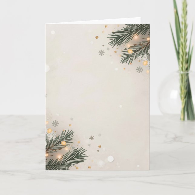 Cozy Snowflake & Pine Holiday Design Card (Front)