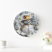 Cozy Snowman Christmas Decor Large Clock