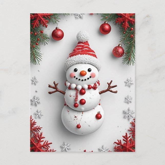 ❄️ Cozy Snowman Christmas Scene 🎄 Pine Decor Postcard (Front)