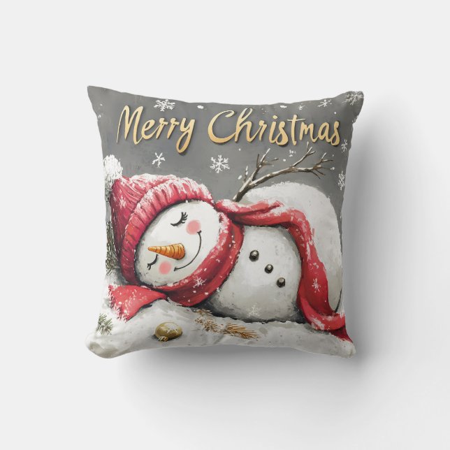 Cozy Snowman "Merry Christmas" Pillow (Front)