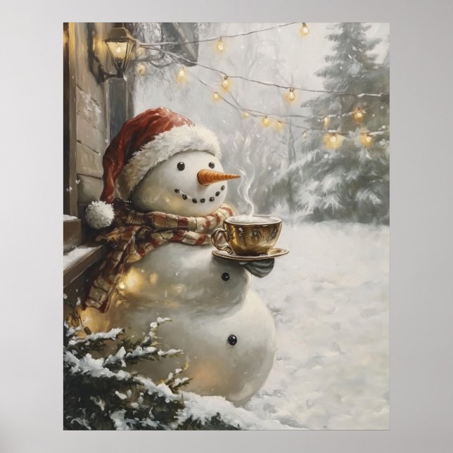 Cozy Snowman with Coffee Christmas Wall Art  (Front)