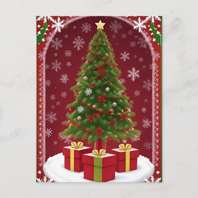 ✨ Cozy Snowy Christmas Tree Winter Night Postcard (Front)