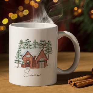 Cozy Snowy Cottage Custom Name Christmas Coffee Mug