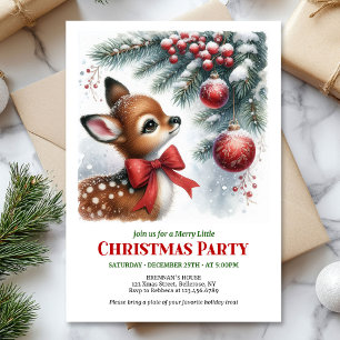 Cozy snowy forest baby deer Christmas kids invite