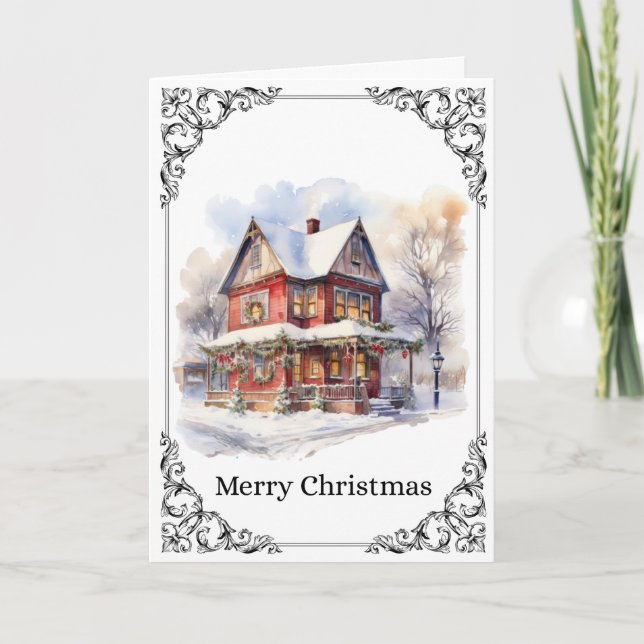 Cozy Snowy Victorian House – Merry Christmas Card (Front)